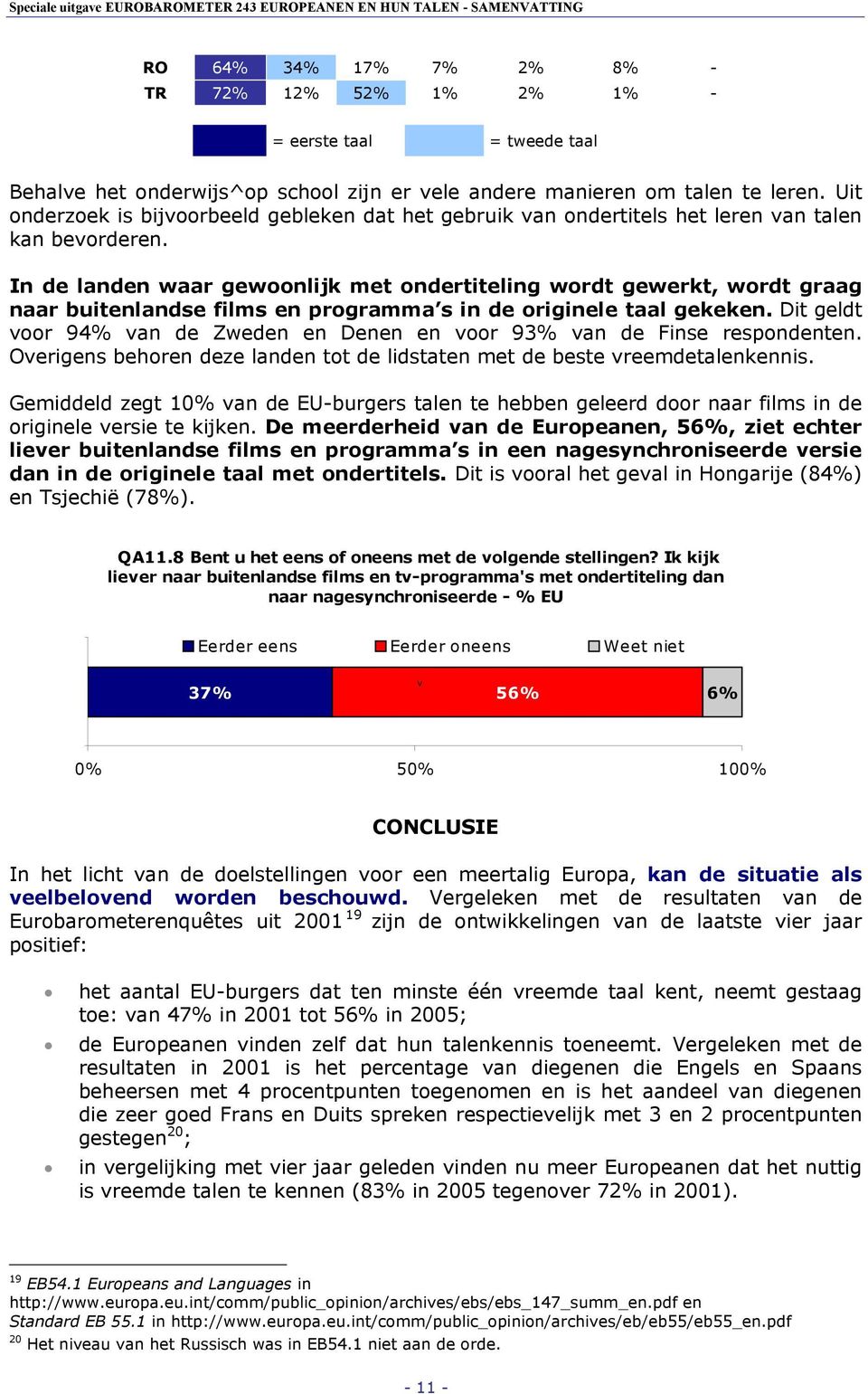 In de landen waar gewoonlijk met ondertiteling wordt gewerkt, wordt graag naar buitenlandse films en programma s in de originele taal gekeken.