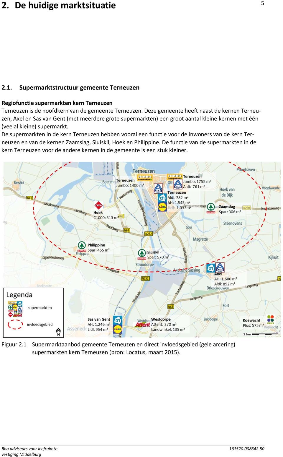 De supermarkten in de kern Terneuzen hebben vooral een functie voor de inwoners van de kern Terneuzen en van de kernen Zaamslag, Sluiskil, Hoek en Philippine.