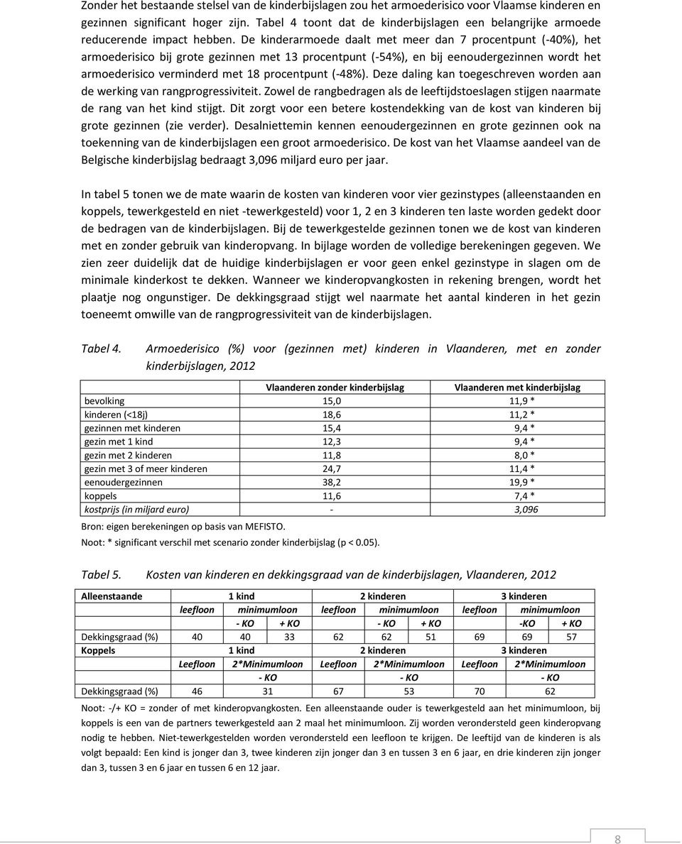 De kinderarmoede daalt met meer dan 7 procentpunt (-40%), het armoederisico bij grote gezinnen met 13 procentpunt (-54%), en bij eenoudergezinnen wordt het armoederisico verminderd met 18 procentpunt