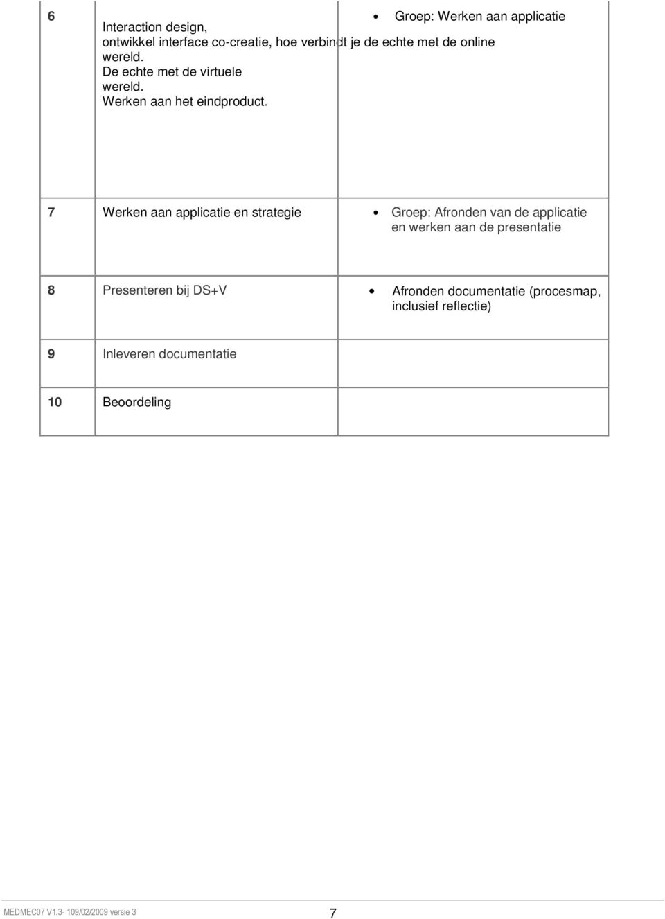 7 Werken aan applicatie en strategie Groep: Afronden van de applicatie en werken aan de presentatie 8