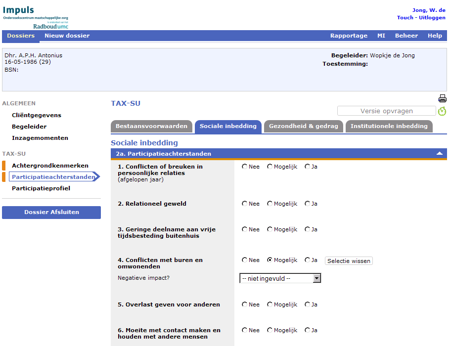 Webapplicatie Tax-Su: Vragen invullen Per