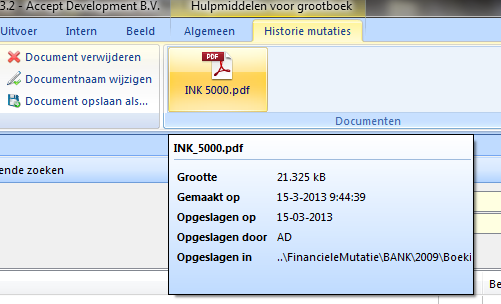 Het bestand INK_5000.pdf is nu gekoppeld aan de mutatie regel.