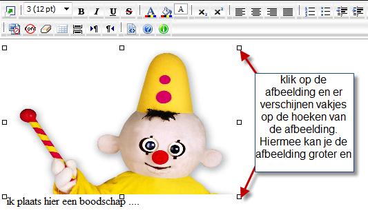 Zoals in onderstaande afbeelding zal de afbeelding die we geüpload hebben in het editor vlak verschijnen waarbij je nu de nodige tekst kan plaatsen OPGELET