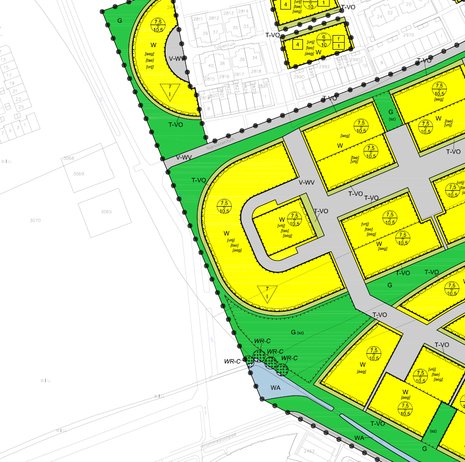 Alternatief 1 Route langs Raaigras bouwweg Hofstad III - door eigendom Megahome Hofstad III Afbeelding 2: tracé route 1 geprojecteerd op bestemmingsplan Hofstad III Rode lijn = passende bestemming.