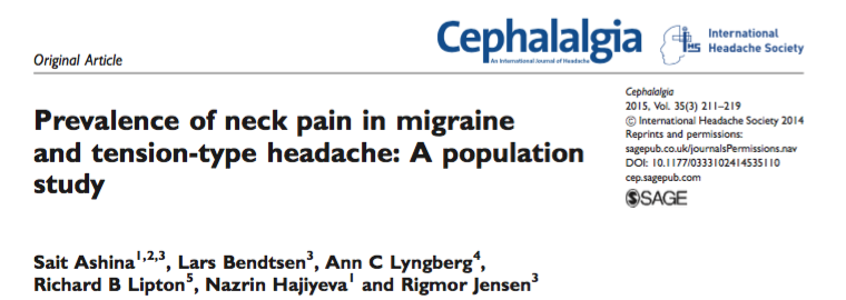 Fenomeen nekpijn bij spanningshoofdpijn en migraine Populatie studie (n=797): nekpijn komt bij 68% voor Vaker bij mensen met primaire