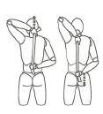 Oefening 4: U gaat rechtop in een stoel zitten en legt uw handen losjes in de nek en hou de bovenarmen horizontaal.