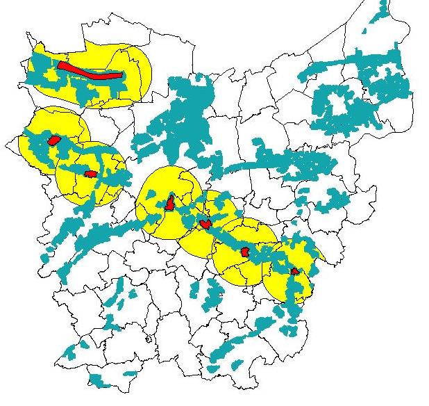 Resultaat PRUP s Concentratiezone Visuele intrusiezone Uitsluitingszone Windlandschap Legende Concentratiezone: rood Uitsluitingszone: geel Zoekzone PRS: blauw In