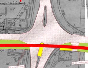 VOORBEELD 3: KOEKELARE Korkentapstraat, Koekelare. De ongevallencijfers wezen uit dat het kruispunt van de Korkentapstraat met de Zandestraat gevaarlijk was.