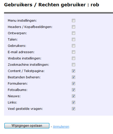 het beheeronderdeel Geef aan of de gebruiker Actief is en dus wel of niet mag inloggen Druk daarna Gebruiker aanmaken. De gebruiker wordt toegevoegd en kan inloggen.