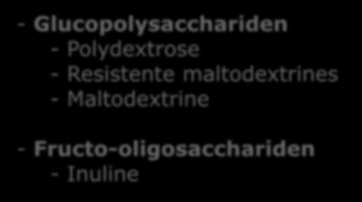 Suikerreductie en vervanging - Glucopolysacchariden - Polydextrose - Resistente maltodextrines - Maltodextrine - Fructo-oligosacchariden - Inuline Hydrocolloïden - Grote