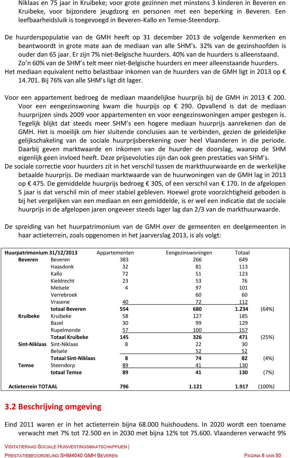 De huurderspopulatie van de GMH heeft op 31 december 2013 de volgende kenmerken en beantwoordt in grote mate aan de mediaan van alle SHM s. 32% van de gezinshoofden is ouder dan 65 jaar.