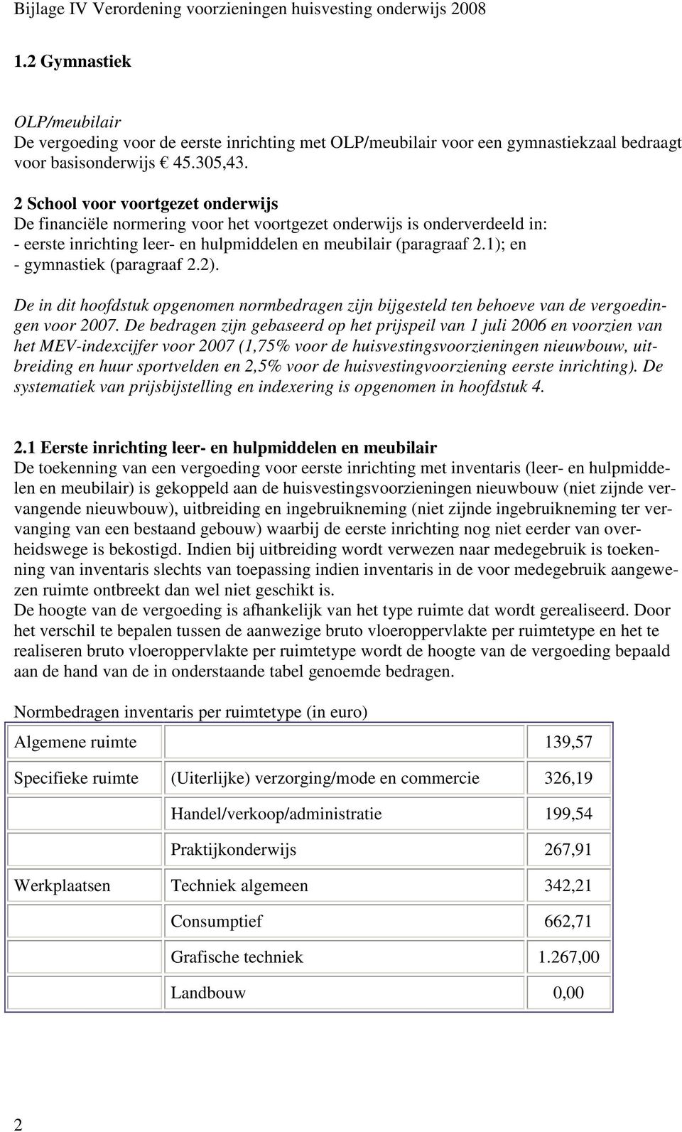 1); en - gymnastiek (paragraaf 2.2). De in dit hoofdstuk opgenomen normbedragen zijn bijgesteld ten behoeve van de vergoedingen voor 2007.