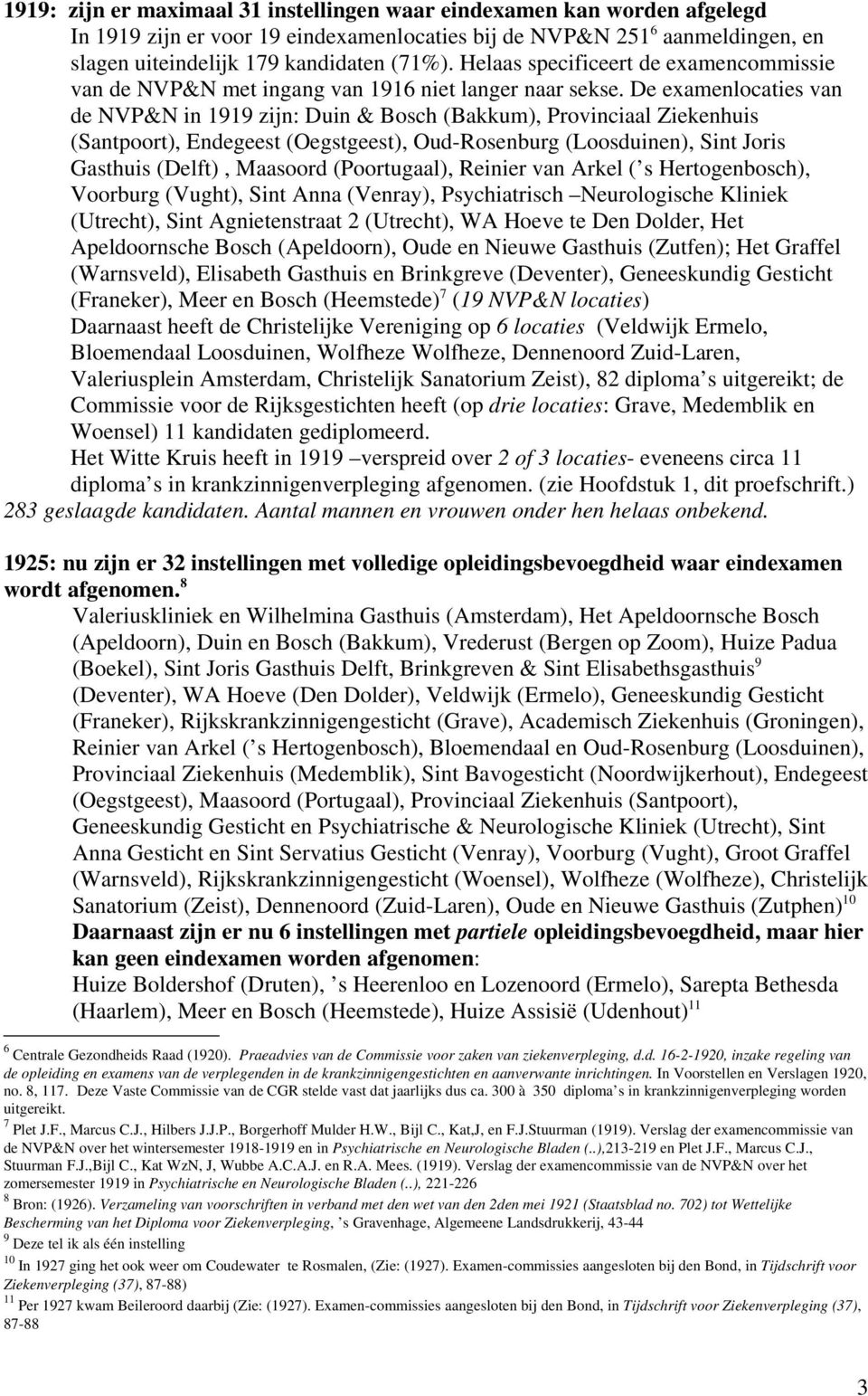 De examenlocaties van de NVP&N in 1919 zijn: Duin & Bosch (Bakkum), Provinciaal Ziekenhuis (Santpoort), Endegeest (Oegstgeest), Oud-Rosenburg (Loosduinen), Sint Joris Gasthuis (Delft), Maasoord