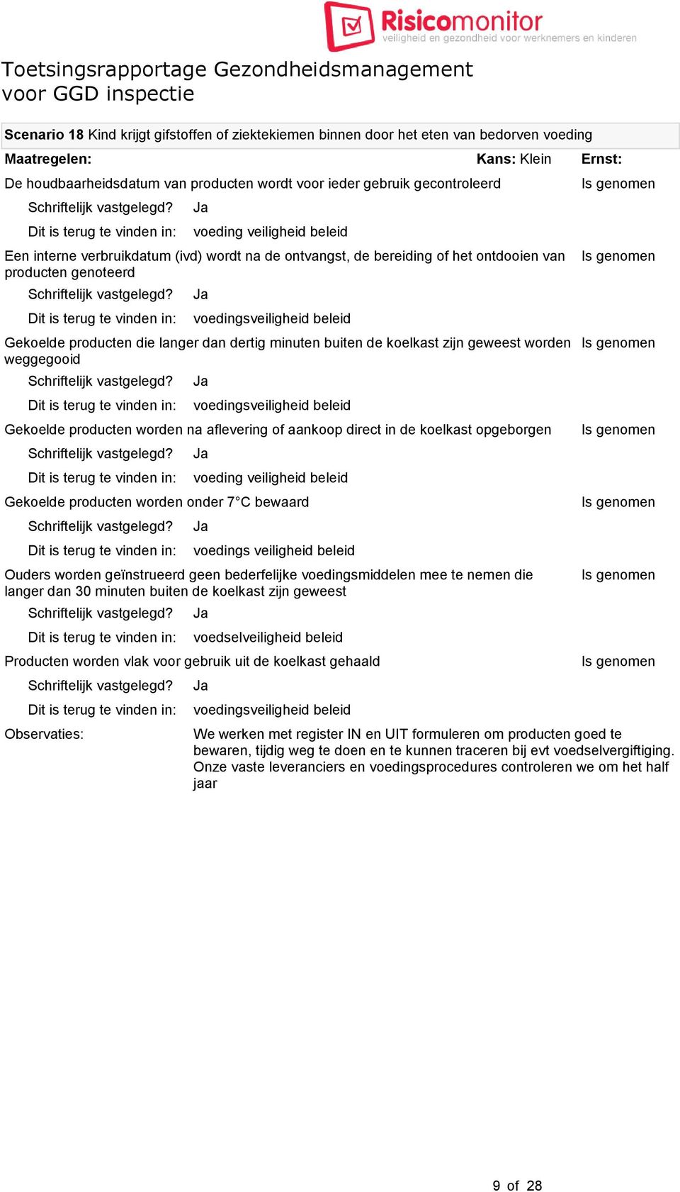 zijn geweest worden weggegooid voedingsveiligheid beleid Gekoelde producten worden na aflevering of aankoop direct in de koelkast opgeborgen voeding veiligheid beleid Gekoelde producten worden onder