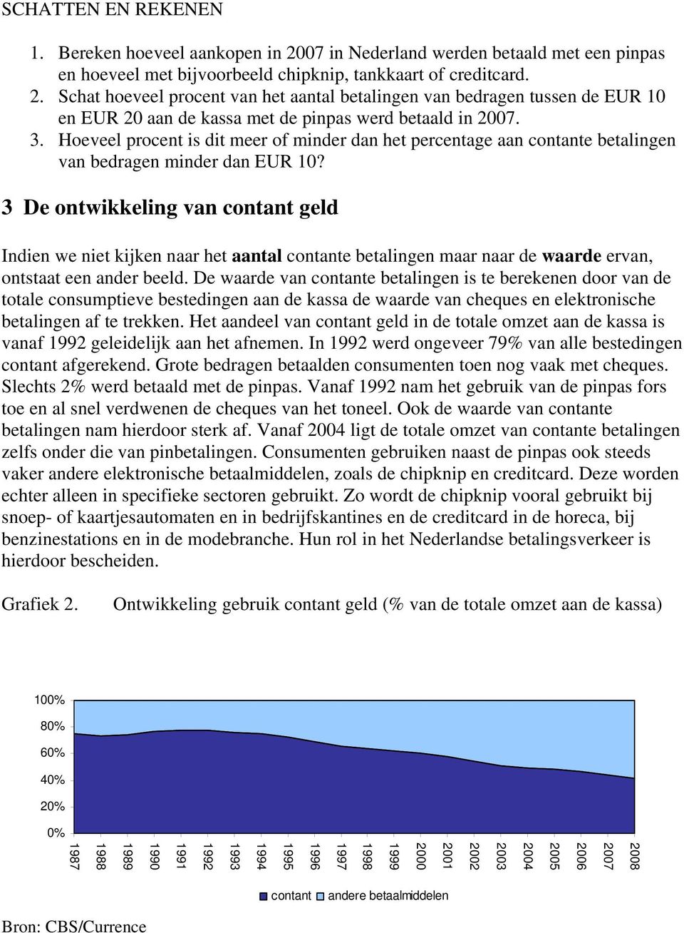 3 De ontwikkeling van contant geld Indien we niet kijken naar het aantal contante betalingen maar naar de waarde ervan, ontstaat een ander beeld.