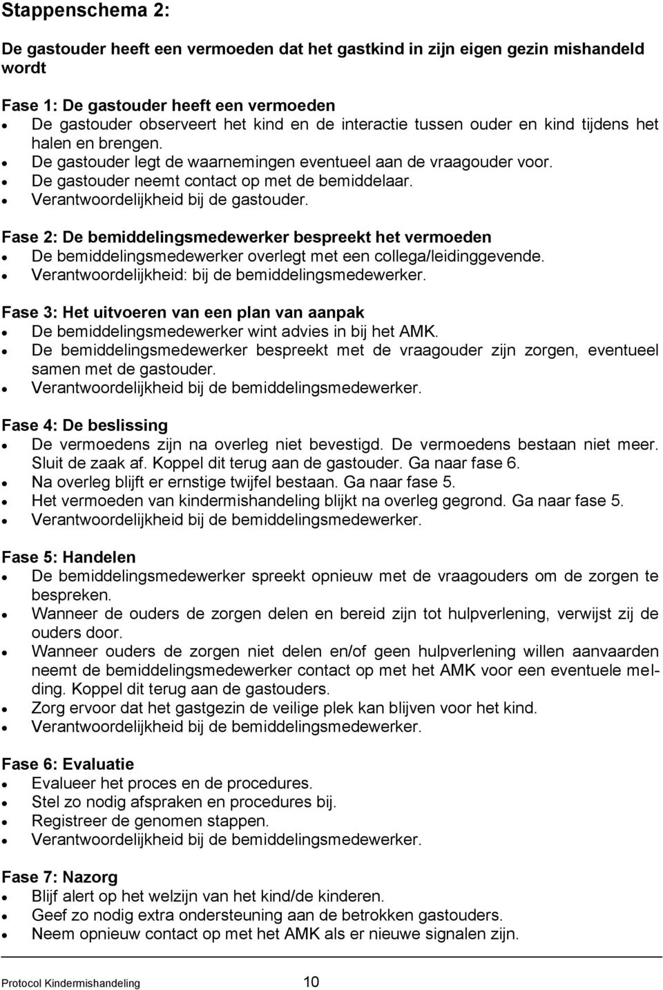 Verantwoordelijkheid bij de gastouder. Fase 2: De bemiddelingsmedewerker bespreekt het vermoeden De bemiddelingsmedewerker overlegt met een collega/leidinggevende.