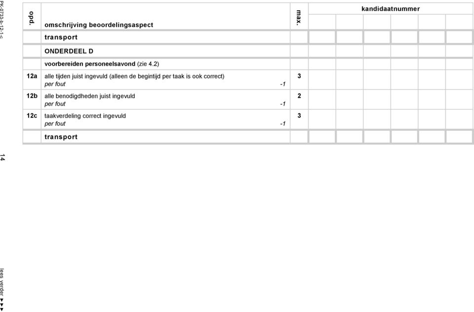 2) 12a alle tijden juist ingevuld (alleen de begintijd per