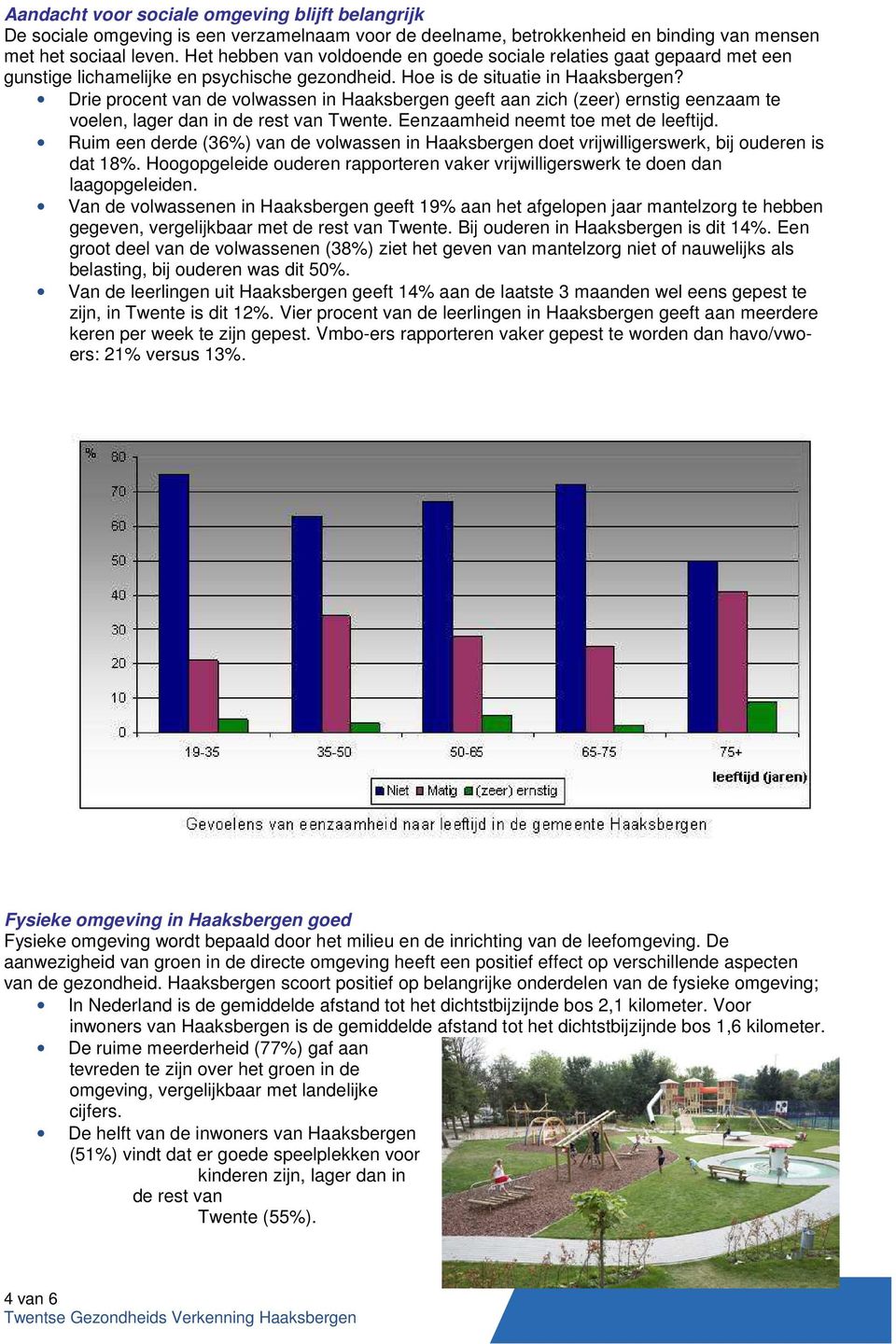 Drie procent van de volwassen in Haaksbergen geeft aan zich (zeer) ernstig eenzaam te voelen, lager dan in de rest van Twente. Eenzaamheid neemt toe met de leeftijd.