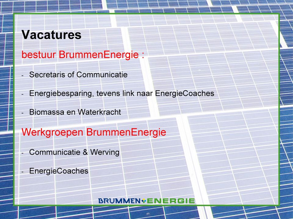 EnergieCoaches - Biomassa en Waterkracht Werkgroepen