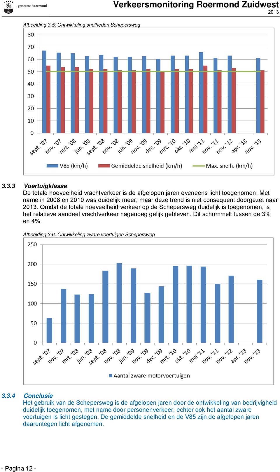 Omdat de totale hoeveelheid verkeer op de Schepersweg duidelijk is toegenomen, is het relatieve aandeel vrachtverkeer nagenoeg gelijk gebleven. Dit schommelt tussen de 3% en 4%.