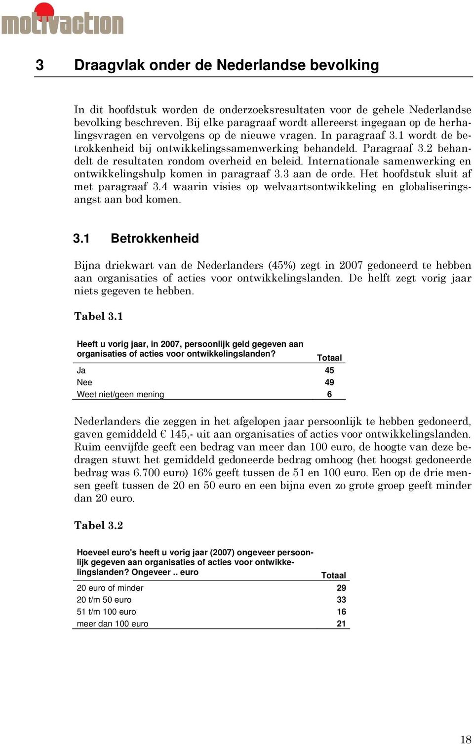 2 behandelt de resultaten rondom overheid en beleid. Internationale samenwerking en ontwikkelingshulp komen in paragraaf 3.3 aan de orde. Het hoofdstuk sluit af met paragraaf 3.