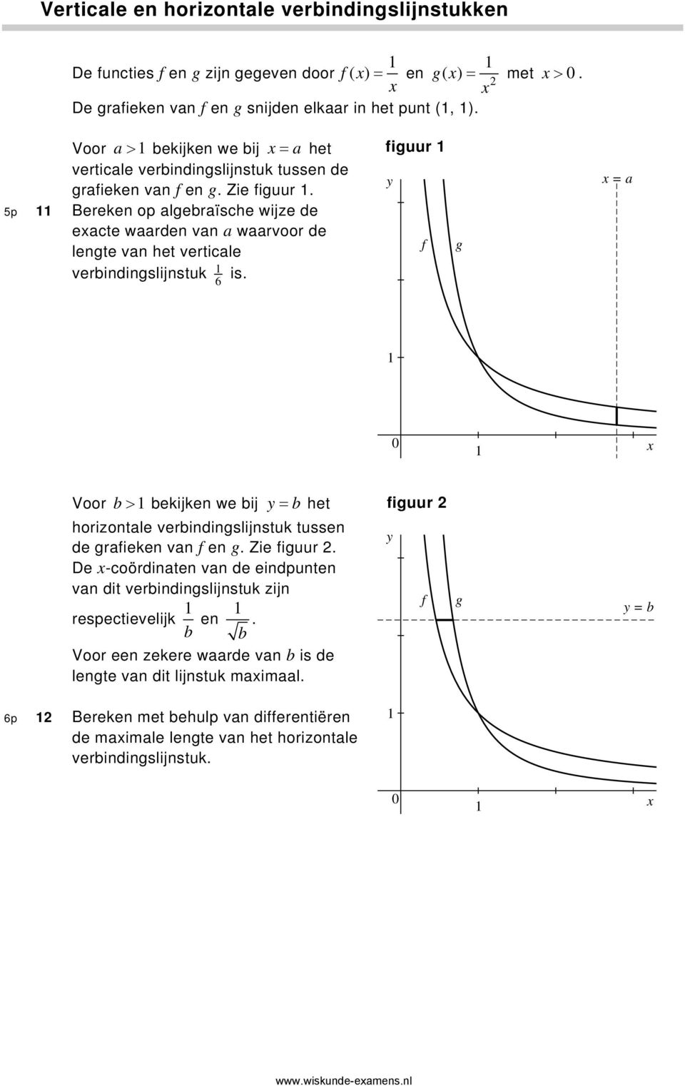 5p Bereken op algebraïsche wijze de exacte waarden van a waarvoor de lengte van het verticale verbindingslijnstuk 6 is.