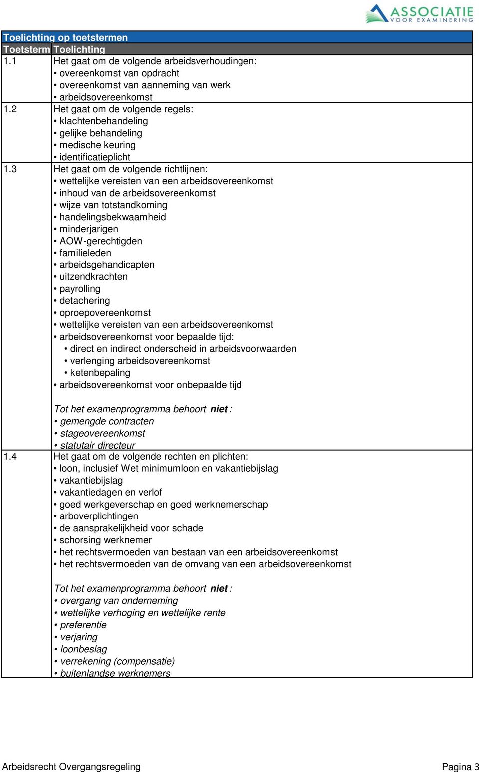 3 Het gaat om de volgende richtlijnen: wettelijke vereisten van een arbeidsovereenkomst inhoud van de arbeidsovereenkomst wijze van totstandkoming handelingsbekwaamheid minderjarigen AOW-gerechtigden