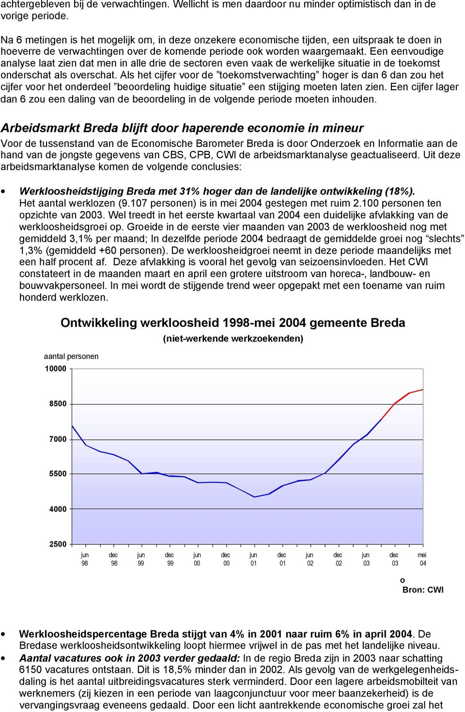 Een eenvoudige analyse laat zien dat men in alle drie de sectoren even vaak de werkelijke situatie in de toekomst onderschat als overschat.