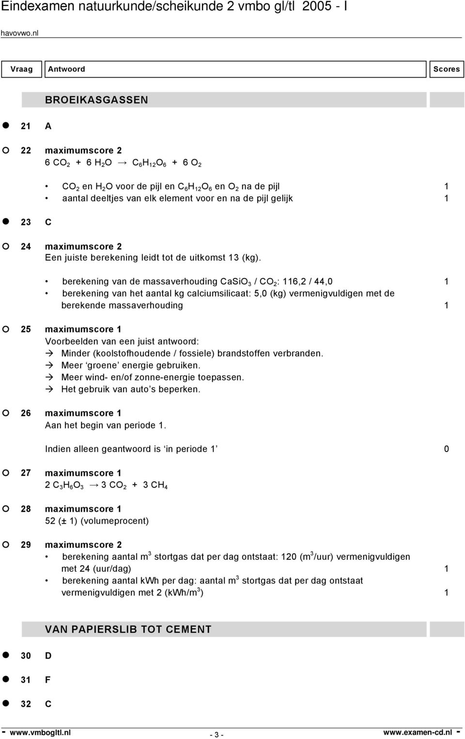 berekening van de massaverhouding CaSiO 3 / CO 2 : 116,2 / 44,0 1 berekening van het aantal kg calciumsilicaat: 5,0 (kg) vermenigvuldigen met de berekende massaverhouding 1 25 maximumscore 1 Minder