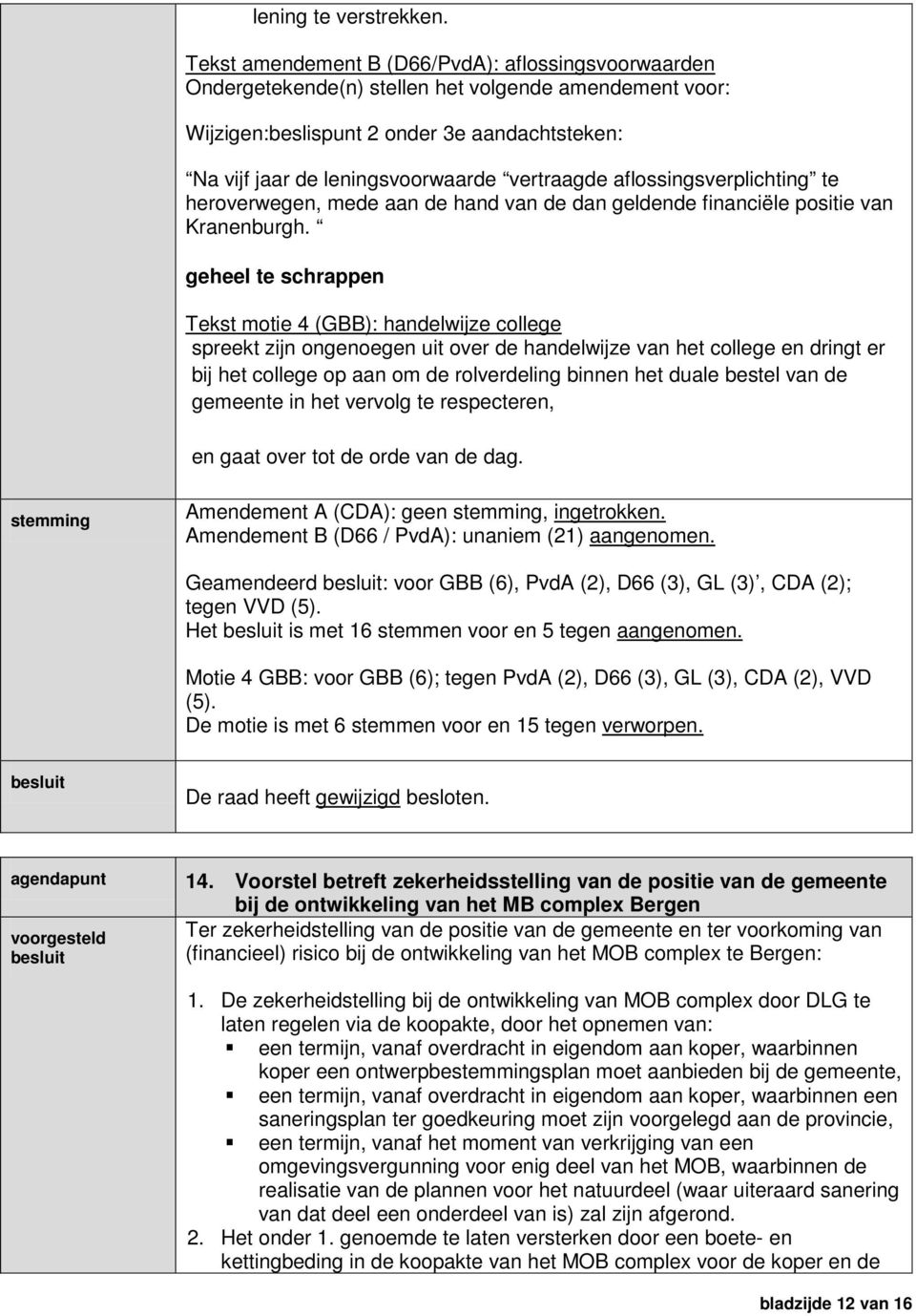 vertraagde aflossingsverplichting te heroverwegen, mede aan de hand van de dan geldende financiële positie van Kranenburgh.