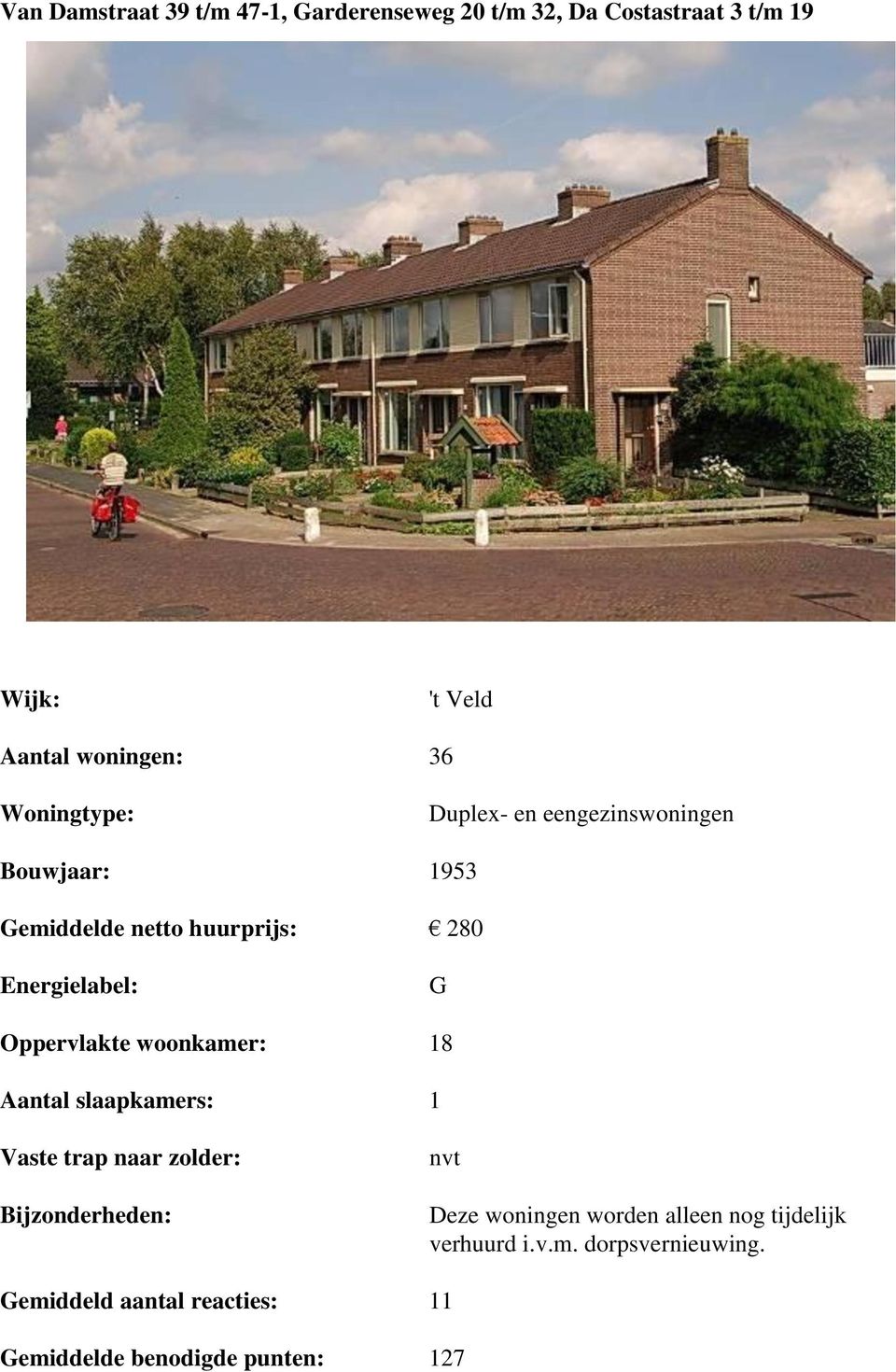 Oppervlakte woonkamer: 18 Aantal slaapkamers: 1 nvt Deze woningen worden alleen nog