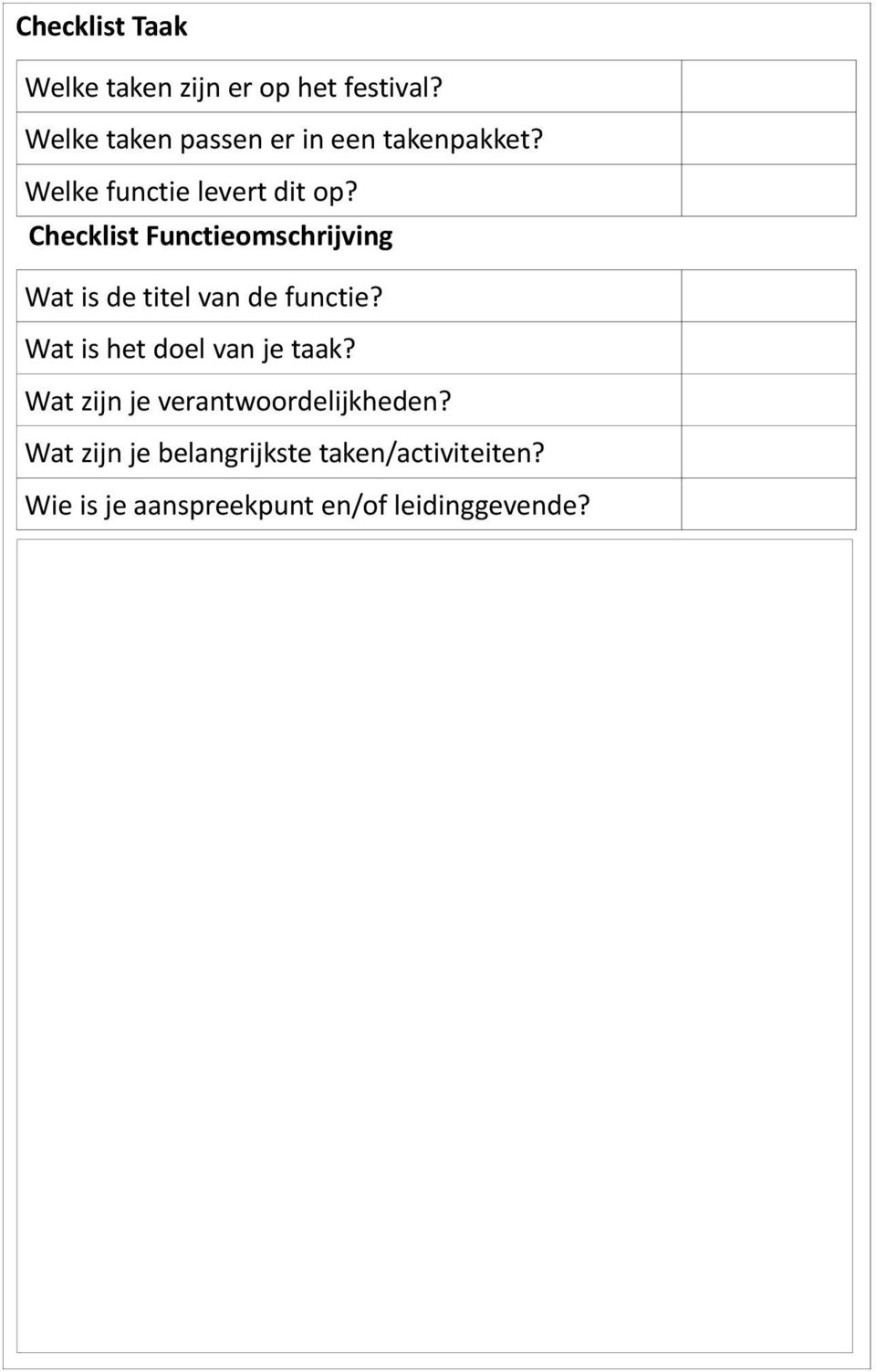 Checklist Functieomschrijving Wat is de titel van de functie?