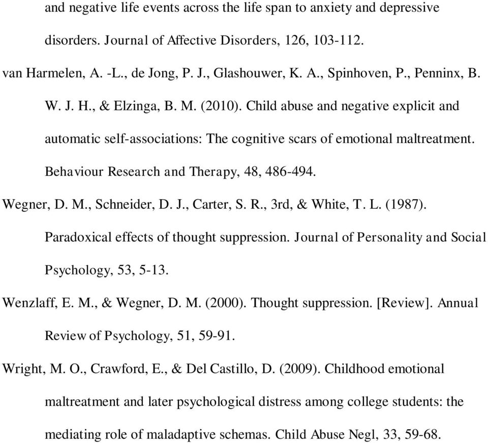Behaviour Research and Therapy, 48, 486-494. Wegner, D. M., Schneider, D. J., Carter, S. R., 3rd, & White, T. L. (1987). Paradoxical effects of thought suppression.