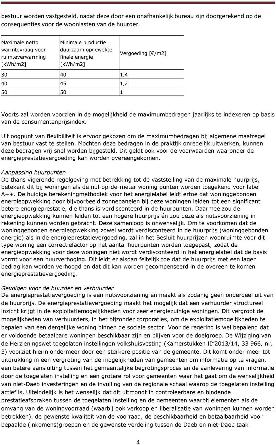 mogelijkheid de maximumbedragen jaarlijks te indexeren op basis van de consumentenprijsindex.