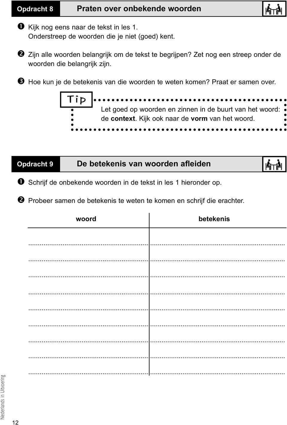 ❸ Hoe kun je de betekenis van die woorden te weten komen? Praat er samen over. T i p Let goed op woorden en zinnen in de buurt van het woord: de context.