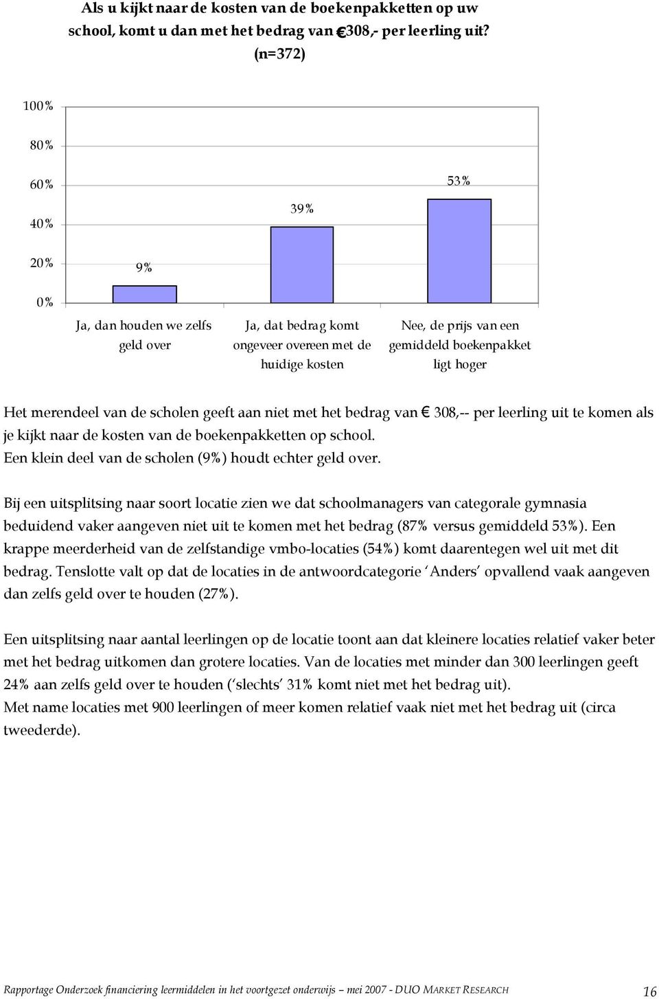 merendeel van de scholen geeft aan niet met het bedrag van 308,-- per leerling uit te komen als je kijkt naar de kosten van de boekenpakketten op school.