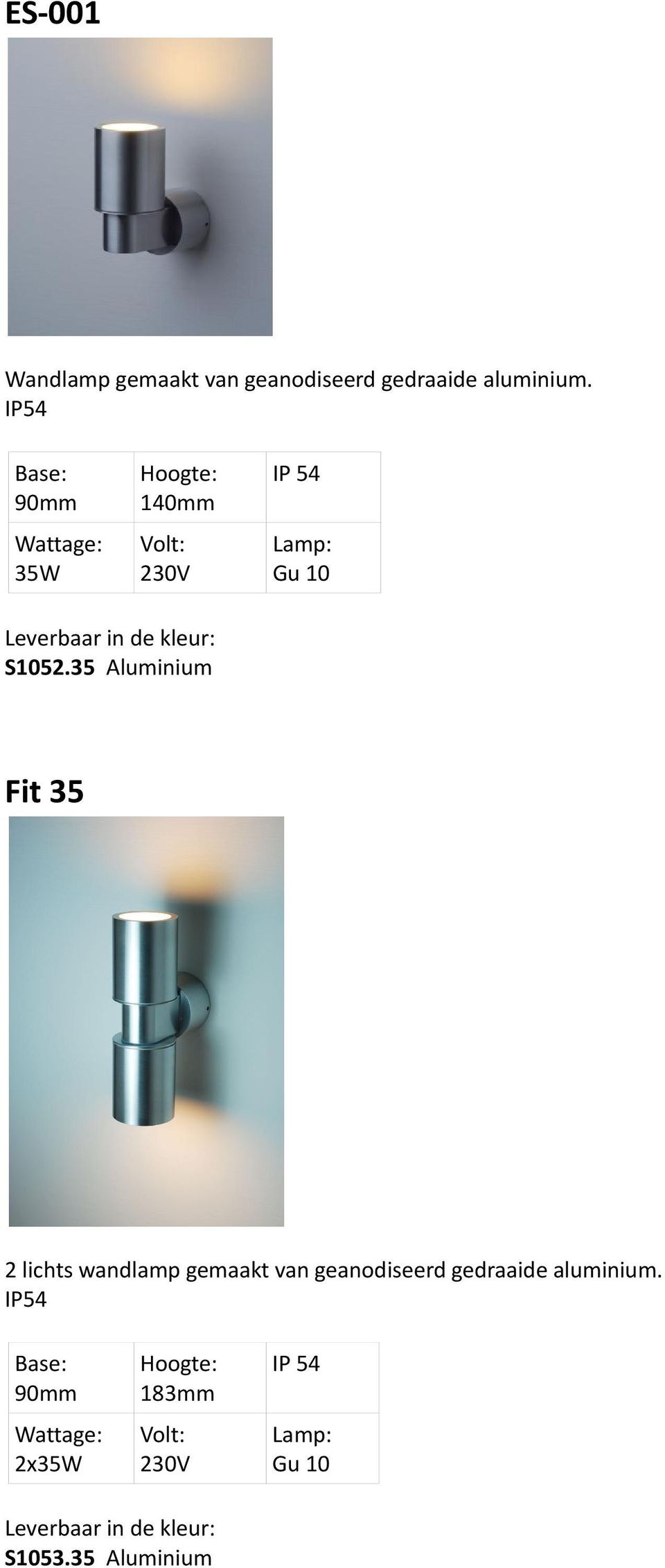 35 Aluminium Fit 35 2 lichts wandlamp gemaakt van