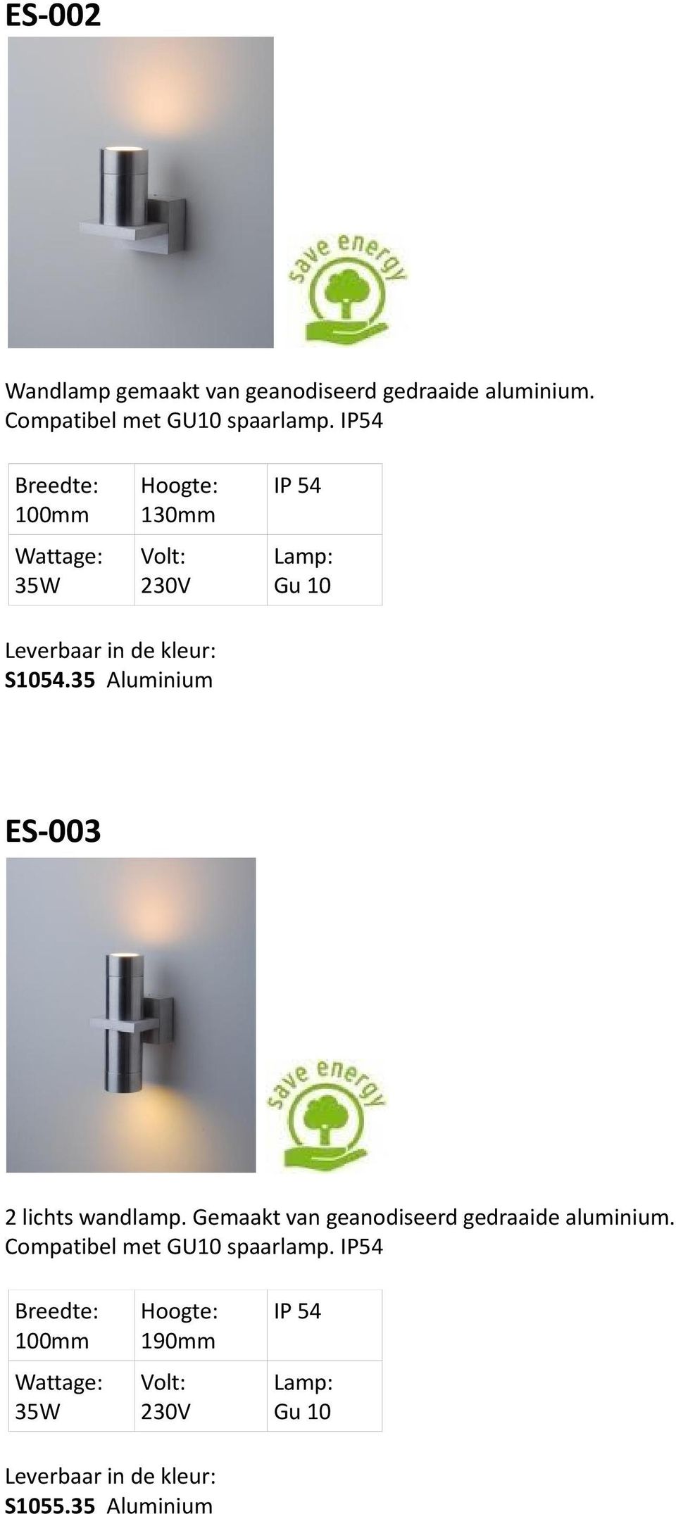 35 Aluminium ES-003 2 lichts wandlamp.