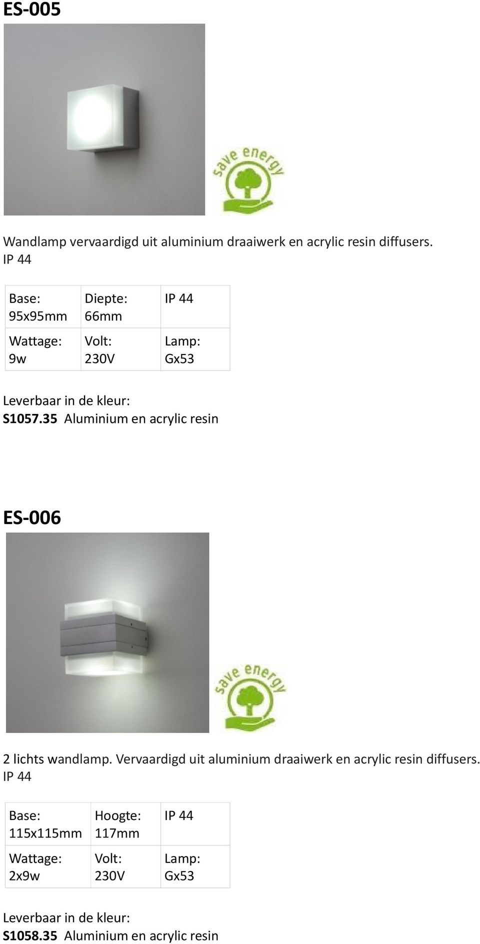 35 Aluminium en acrylic resin ES-006 2 lichts wandlamp.