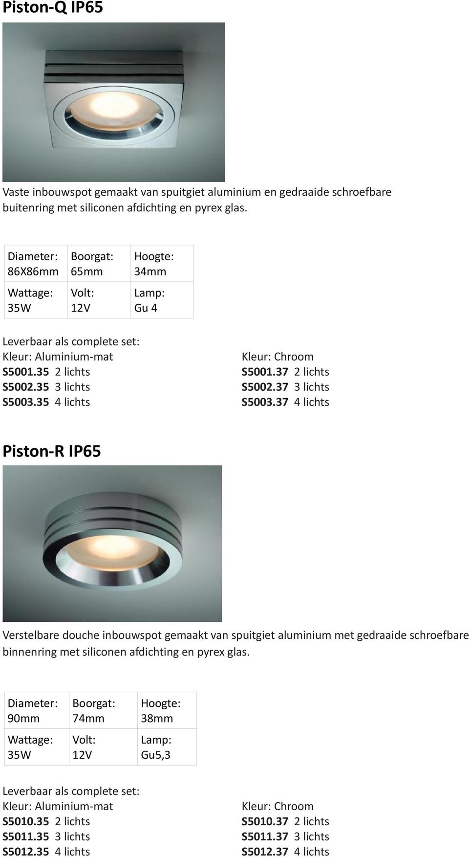 37 4 lichts Piston-R IP65 Verstelbare douche inbouwspot gemaakt van spuitgiet aluminium met gedraaide schroefbare binnenring met siliconen