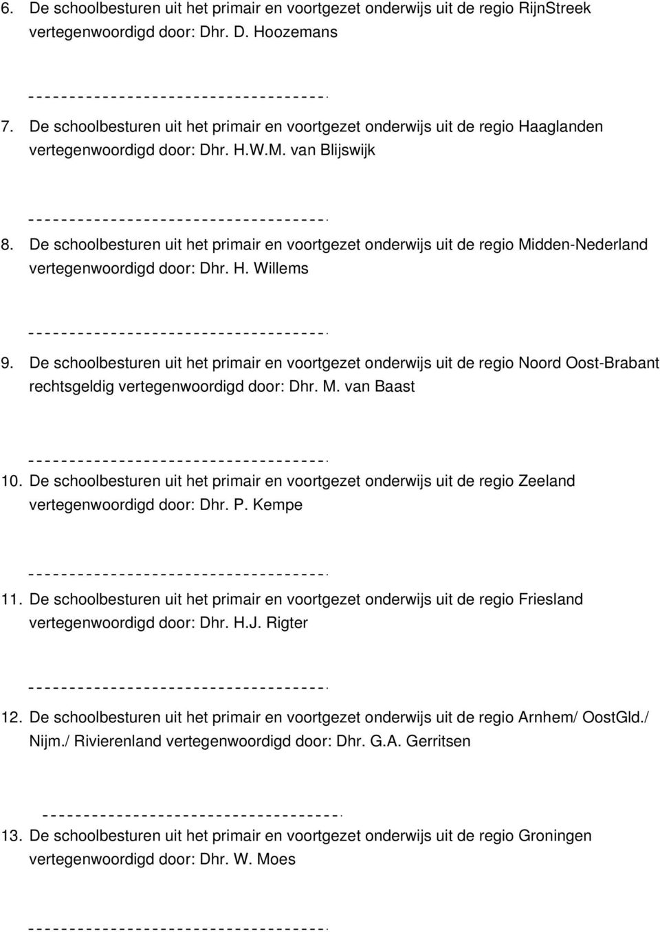 De schoolbesturen uit het primair en voortgezet onderwijs uit de regio Midden-Nederland vertegenwoordigd door: Dhr. H. Willems 9.
