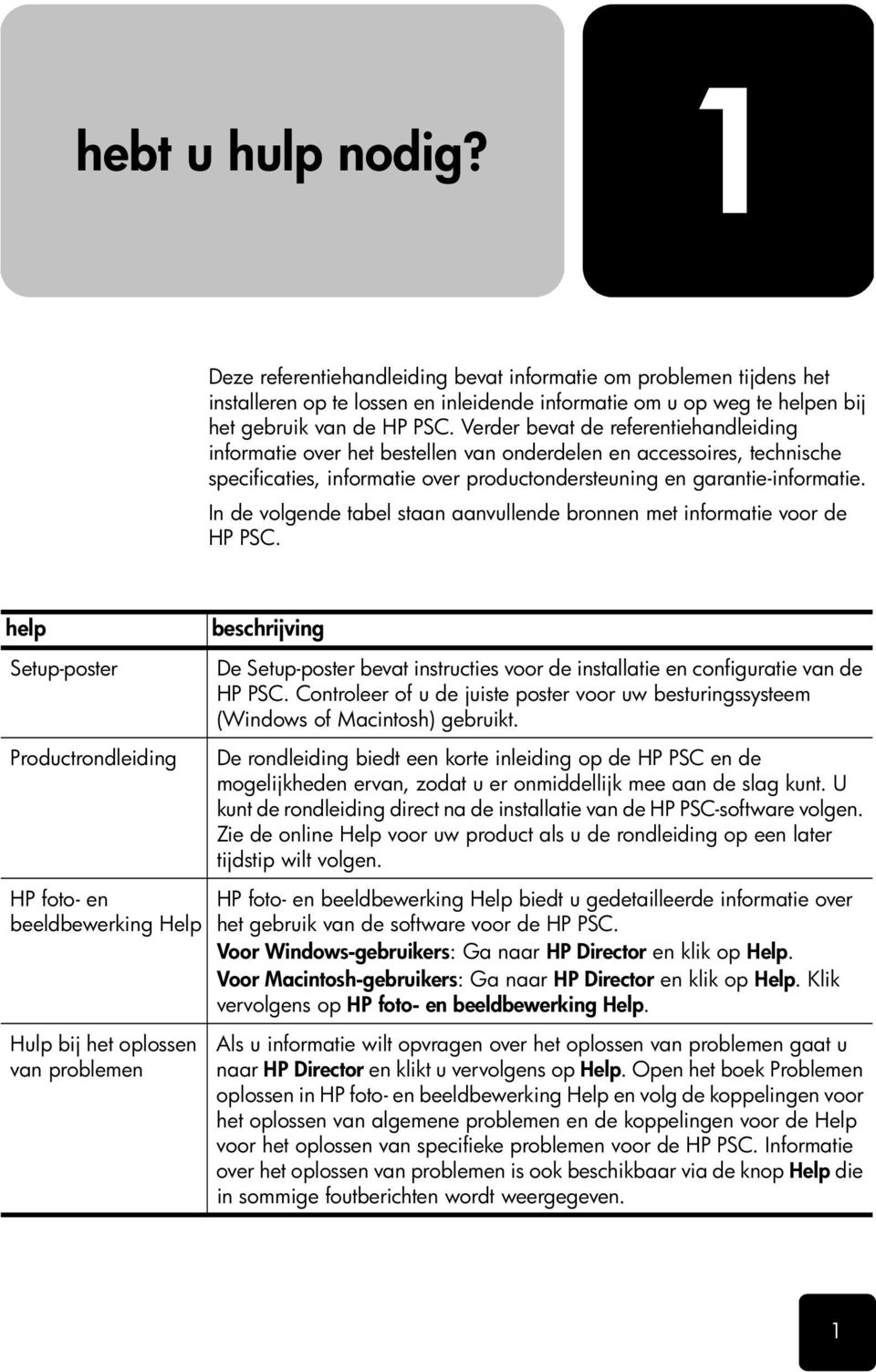 In de volgende tabel staan aanvullende bronnen met informatie voor de HP PSC.