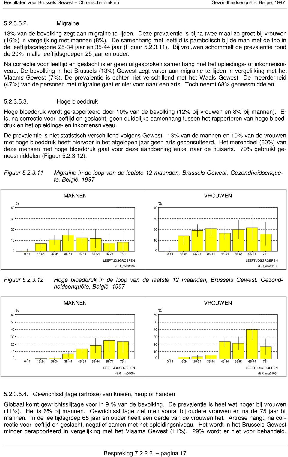 Bij vrouwen schommelt de prevalentie rond de in alle leeftijdsgroepen 25 jaar en ouder. Na correctie voor leeftijd en geslacht is er geen uitgesproken samenhang met het opleidings- of inkomensniveau.