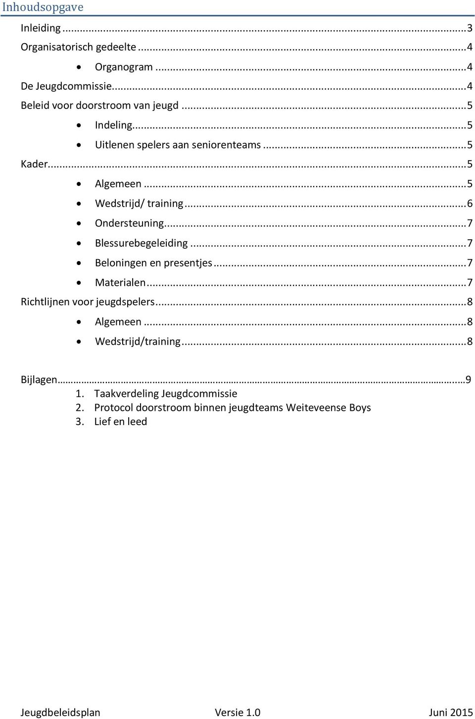 .. 7 Blessurebegeleiding... 7 Beloningen en presentjes... 7 Materialen... 7 Richtlijnen voor jeugdspelers... 8 Algemeen.