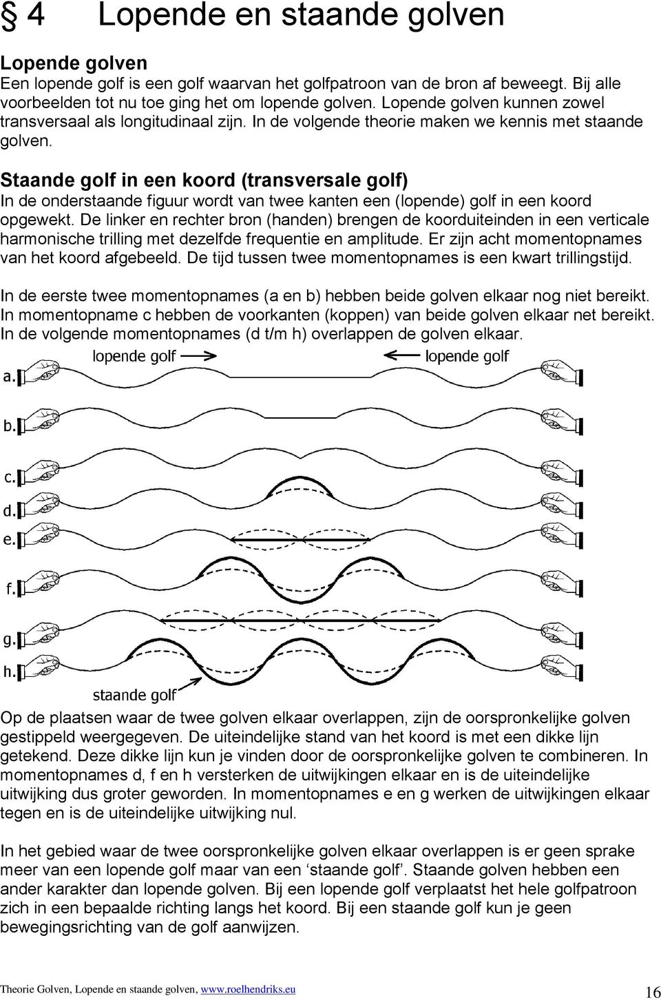 Staande golf in een koord (transversale golf) In de onderstaande figuur wordt van twee kanten een (lopende) golf in een koord opgewekt.