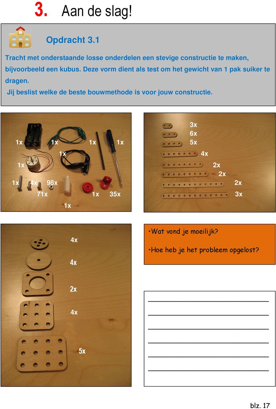 Deze vorm dient als test om het gewicht van 1 pak suiker te dragen.