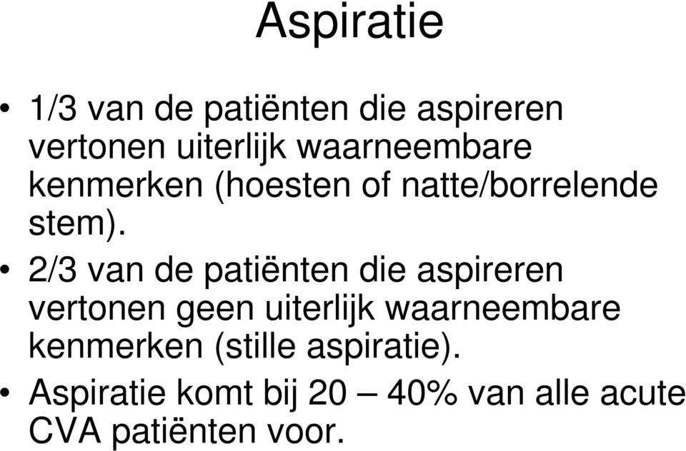 2/3 van de patiënten die aspireren vertonen geen uiterlijk waarneembare