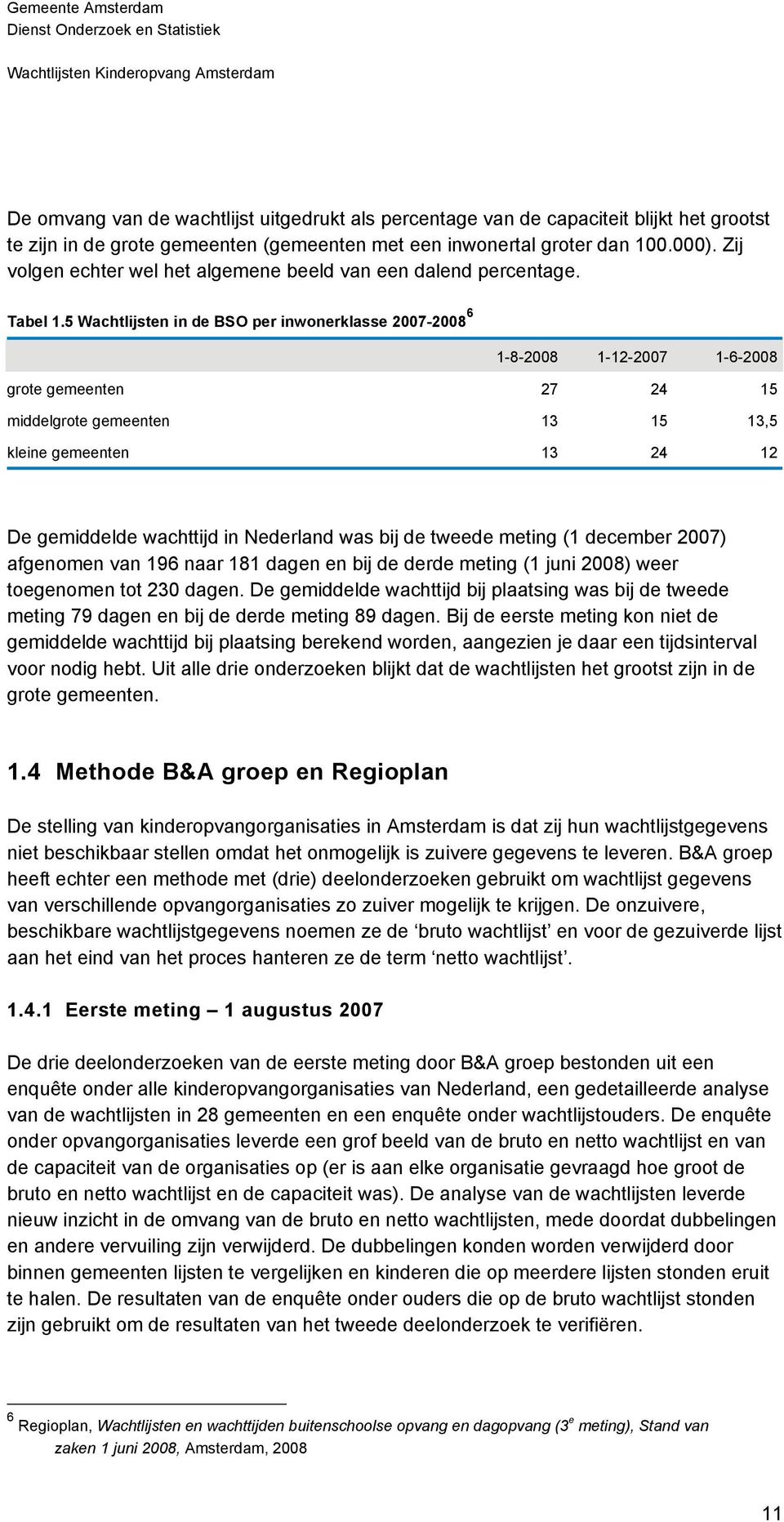 5 Wachtlijsten in de BSO per inwonerklasse 2007-2008 6 1-8-2008 1-12-2007 1-6-2008 grote gemeenten 27 24 15 middelgrote gemeenten 13 15 13,5 kleine gemeenten 13 24 12 De gemiddelde wachttijd in