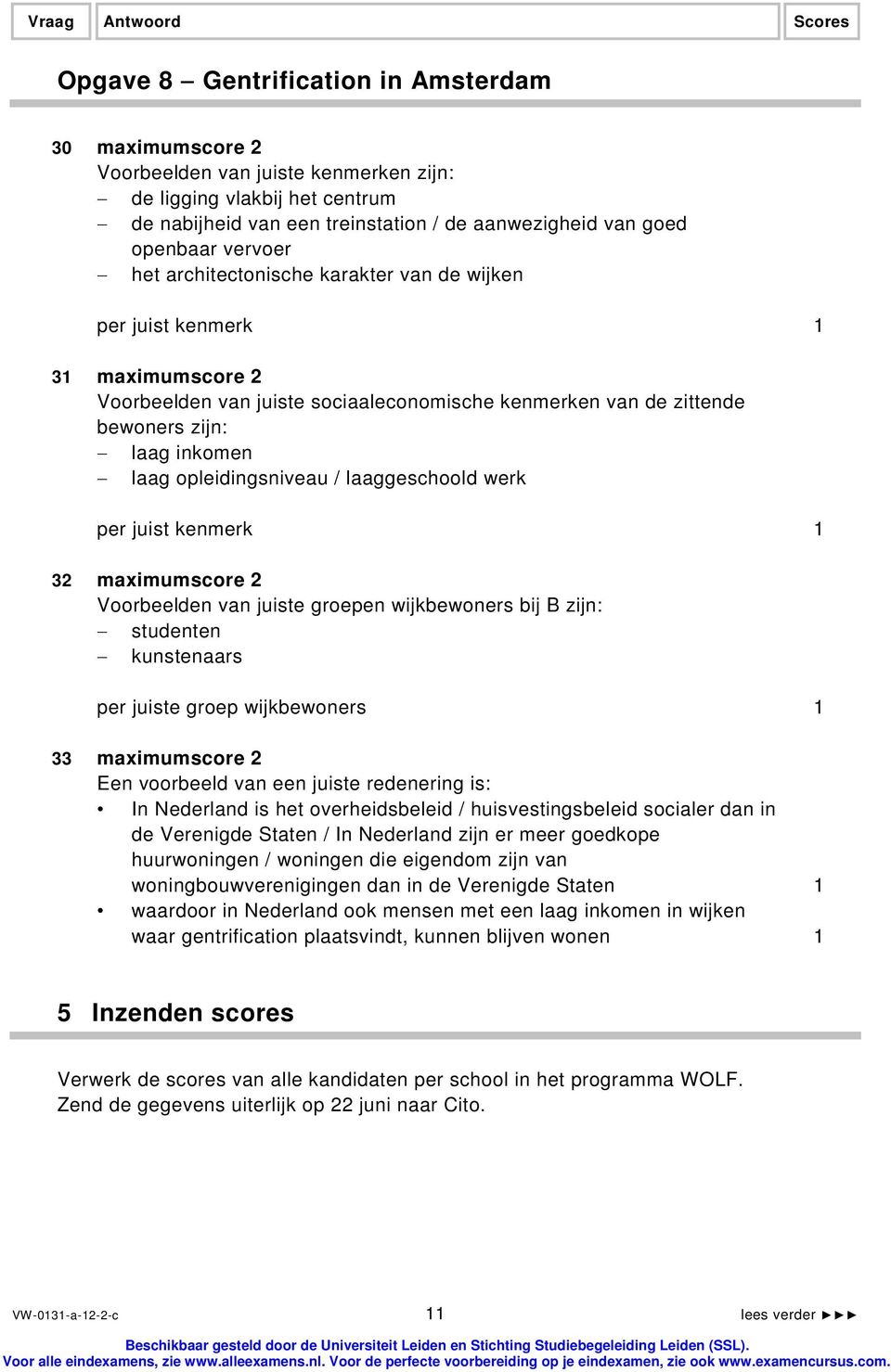 opleidingsniveau / laaggeschoold werk per juist kenmerk 1 32 maximumscore 2 Voorbeelden van juiste groepen wijkbewoners bij B zijn: studenten kunstenaars per juiste groep wijkbewoners 1 33