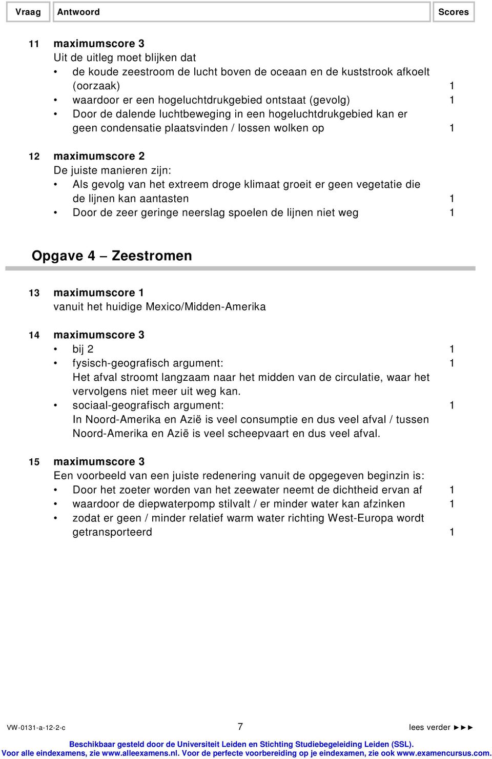 er geen vegetatie die de lijnen kan aantasten 1 Door de zeer geringe neerslag spoelen de lijnen niet weg 1 Opgave 4 Zeestromen 13 maximumscore 1 vanuit het huidige Mexico/Midden-Amerika 14